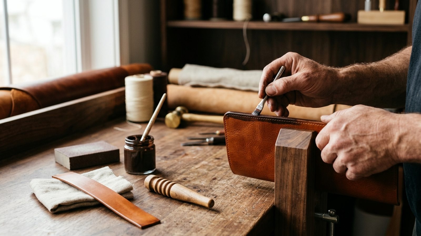 Leather Edge Finishing: Painting and Burnishing Steps