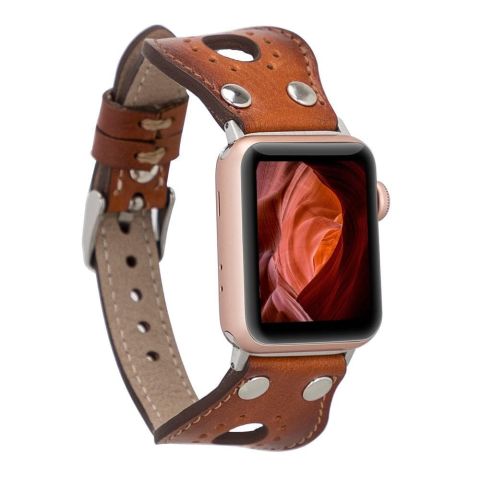 Ronda Gümüş Troklu Deri Apple Watch Kordonu