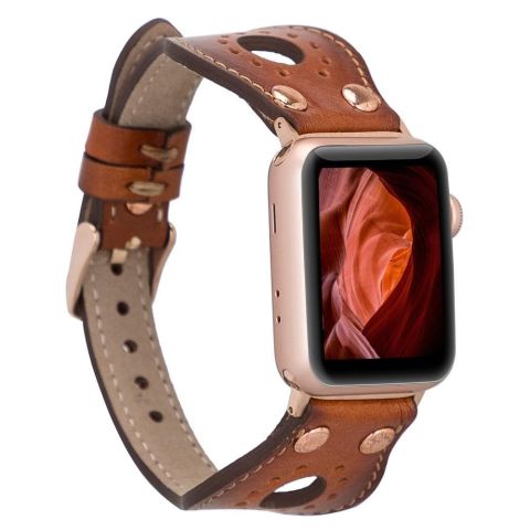 Ronda Rose Gold Troklu Hakiki Deri Apple Watch Kordonu