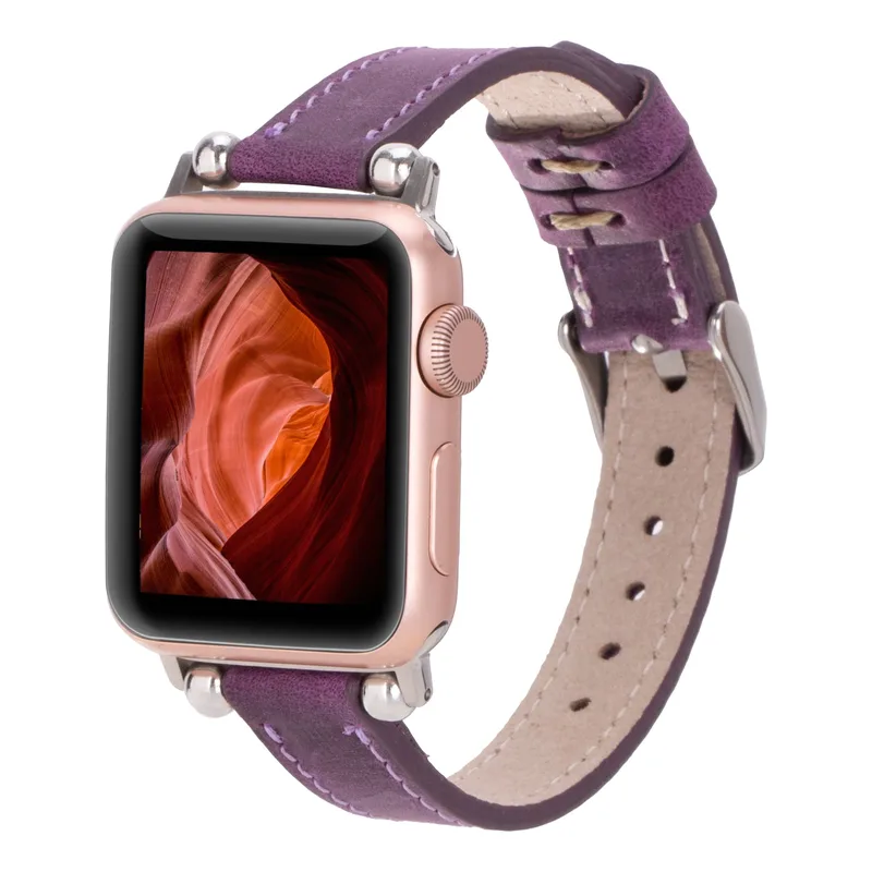 Ferro Apple Watch Leather Band, 44 / 45 / 46 / 49mm, Purple, Genuine leather