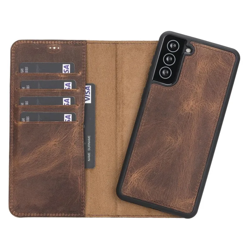 Magic Samsung Galaxy S21 Leather Detachable Wallet Case, Saddle Brown, Genuine leather
